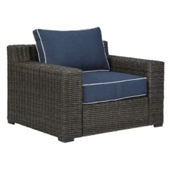 Signature Design By Ashley Grasson Lane Brown Aluminum Frame Conversation Lounge Chair Blue -Patio Paradise Shop 022a7b40 67b0 4425 8994 af6bf467d79e