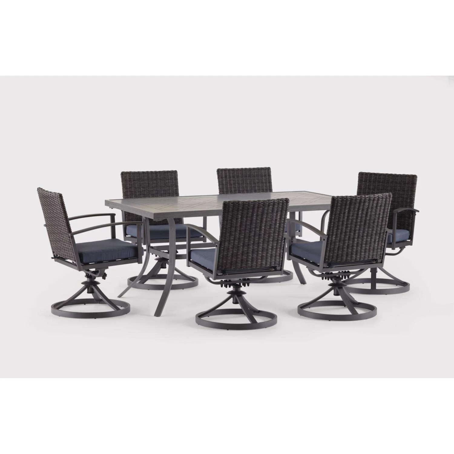 Living Accents Davenport 7 Pc Black Aluminum Swivel Dining Set Navy Blue 1 Living Accents Davenport 7 Pc Black Aluminum Swivel Dining Set Navy Blue
