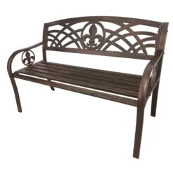 Leigh Country Brown Steel Fleur De Lis Bench 34 In. H X 50.5 In. L X 25 In. D