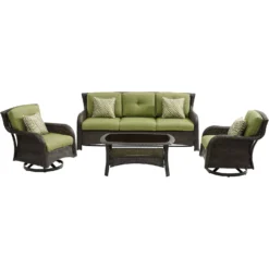Hanover Strathmere 4 Pc Aged Barrel Steel Transitional Deep Seating Set Cilantro Green