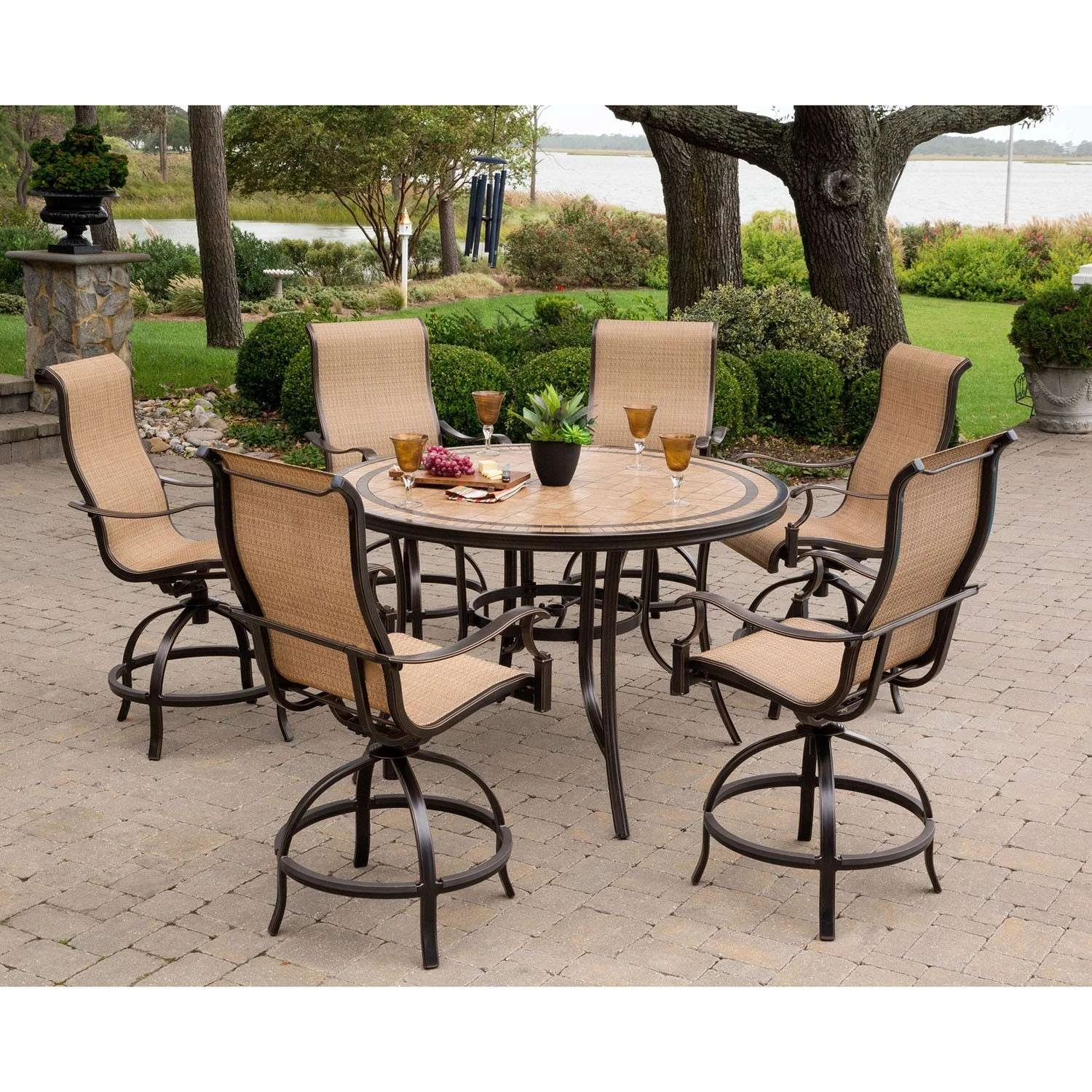 Hanover Monaco 7 Pc Bronze Aluminum Swivel And Sling Dining Set 2 Hanover Monaco 7 Pc Bronze Aluminum Swivel And Sling Dining Set - Image 2