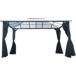 Hanover Polycarbonite Gazebo With Curtain And Netting 8.3 Ft. H X 13 Ft. W X 10 Ft. L