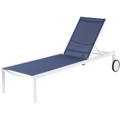 Mod Peyton White Aluminum Frame Armless Sling Chaise Lounge Navy Blue