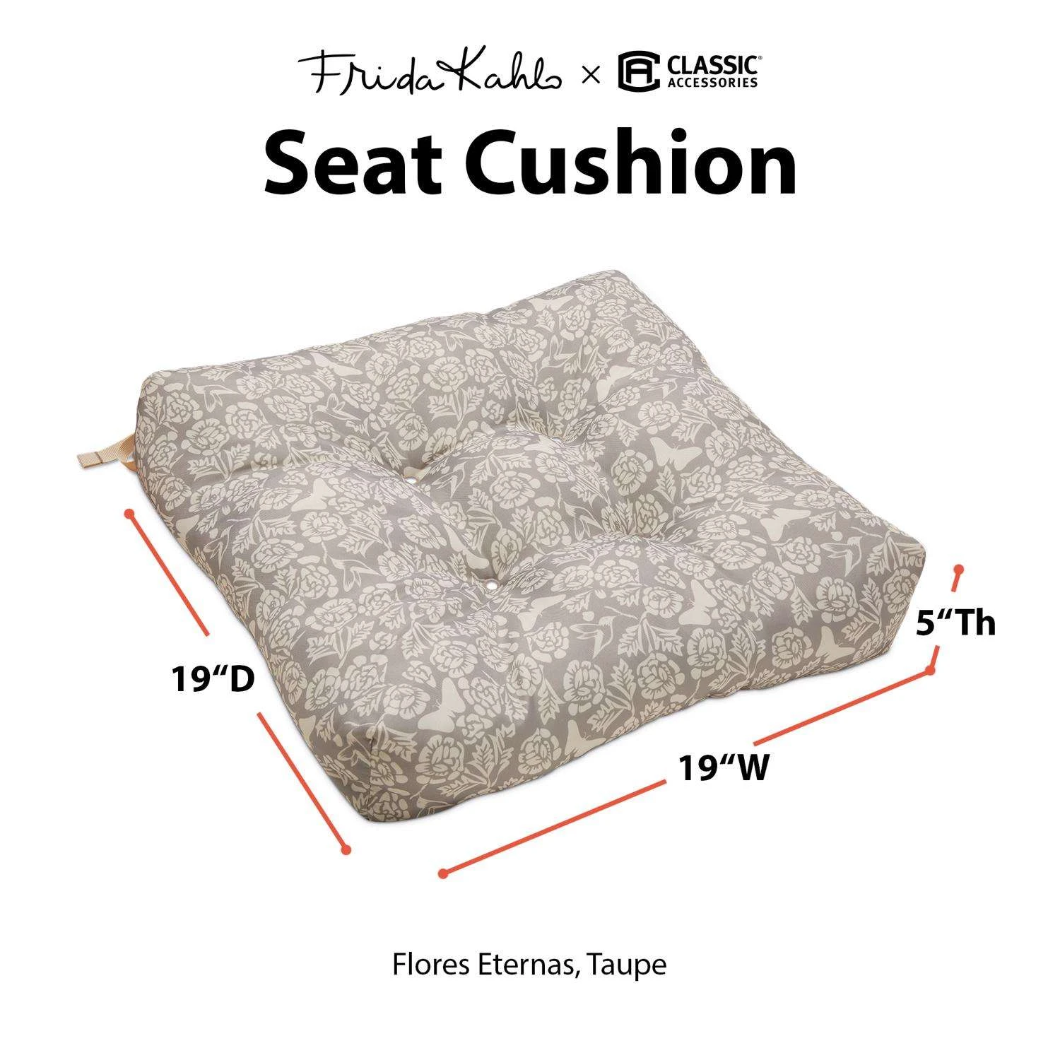 Classic Accessories Frida Kahlo Gray Flores Eternas Polyester Chair Cushion 5 In. H X 19 In. W X 19 2 Classic Accessories Frida Kahlo Gray Flores Eternas Polyester Chair Cushion 5 In. H X 19 In. W X 19 - Image 2