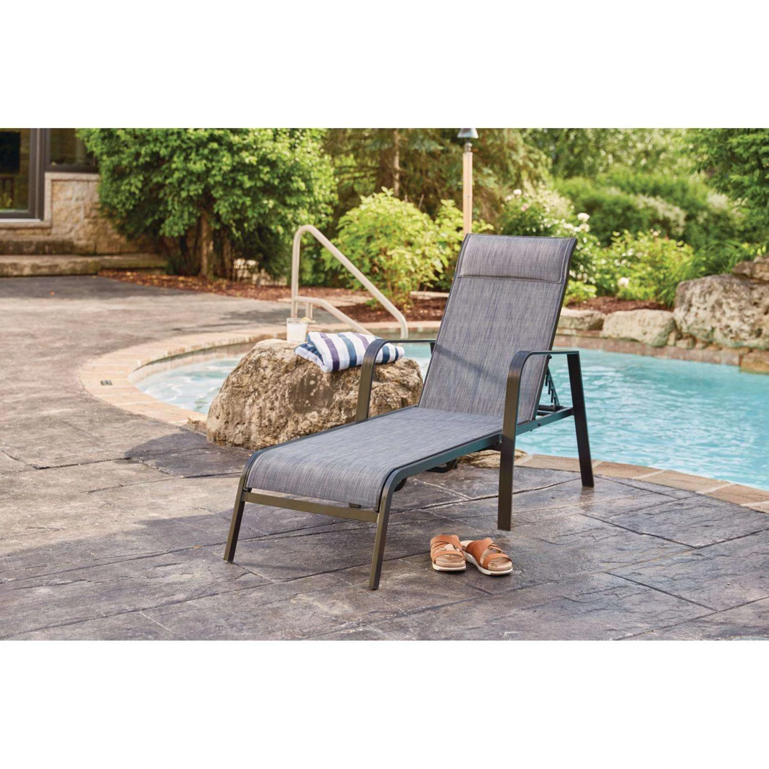 Living Accents Pacifica Black Aluminum Frame Sling Chaise Lounge Blue 3 Living Accents Pacifica Black Aluminum Frame Sling Chaise Lounge Blue - Image 3