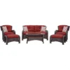 Hanover Corolla 6 Pc Brown Steel Traditional Deep Seating Set Crimson Red