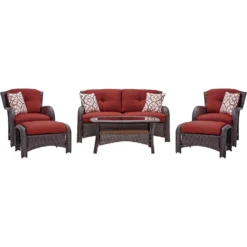 Hanover Corolla 6 Pc Brown Steel Traditional Deep Seating Set Crimson Red