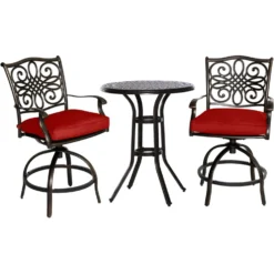 Hanover Traditions 3 Pc Bronze Aluminum Traditional High Dining Bistro Set Red