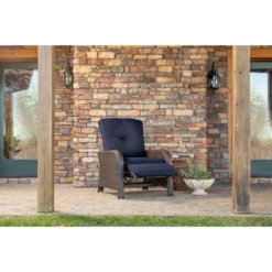Hanover Strathmere Brown Steel Frame Reclining Chair Navy Blue -Patio Paradise Shop 15be4b43 beea 43eb 8943 d5c0655f30f7