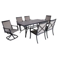 Living Accents Clark 7 Pc Black Steel Casual Dining Set Beige