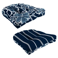 Jordan Manufacturing Navy Blue/White Polyester Wicker Seat Cushion 4 In. H X 18 In. W X 18 In. L -Patio Paradise Shop 1966fc29 21bd 4f5d 8c34 5783a61003c2