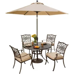 Hanover Traditions 5 Pc Bronze Aluminum Traditional Dining Set Tan