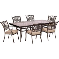 Hanover Traditions 7 Pc Bronze Aluminum Traditional Dining Set Natural Oat