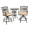 Hanover Traditions 3 Pc Bronze Aluminum Traditional High Dining Bistro Set Natural Oat