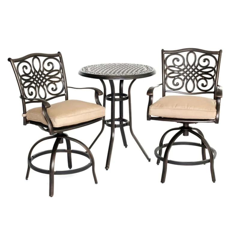 Hanover Traditions 3 Pc Bronze Aluminum Traditional High Dining Bistro Set Natural Oat 1 Hanover Traditions 3 Pc Bronze Aluminum Traditional High Dining Bistro Set Natural Oat