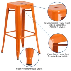 Flash Furniture 1 Pc Orange Galvanized Steel Industrial Bar Stool -Patio Paradise Shop 1e25267c 4623 4457 b63e 06131dbf712d