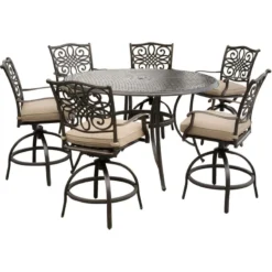 Hanover Traditions 7 Pc Bronze Aluminum Traditional High Dining Set Tan