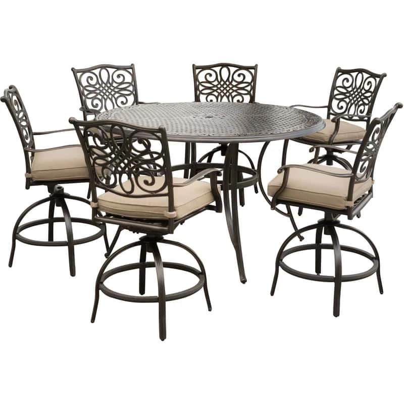Hanover Traditions 7 Pc Bronze Aluminum Traditional High Dining Set Tan 1 Hanover Traditions 7 Pc Bronze Aluminum Traditional High Dining Set Tan