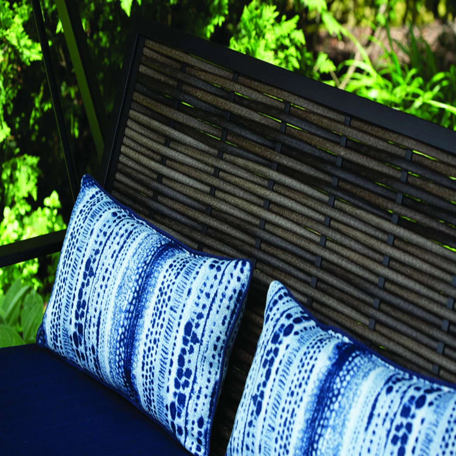 Living Accents 3 Person Black Steel Swing With Tables Blue 6 Living Accents 3 Person Black Steel Swing With Tables Blue - Image 6