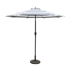 Living Accents 9 Ft. Tiltable Navy White Stripe Market Umbrella -Patio Paradise Shop 2489c8a6 b306 415c a9a8 b49f9186c3be