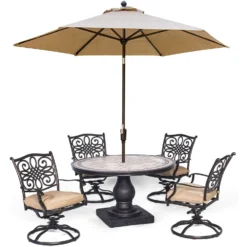 Hanover Monaco 5 Pc Bronze Aluminum Traditional Dining Set Tan