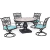 Hanover Monaco 5 Pc Bronze Aluminum Swivel Rocker Dining Set Blue