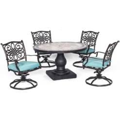 Hanover Monaco 5 Pc Bronze Aluminum Swivel Rocker Dining Set Blue