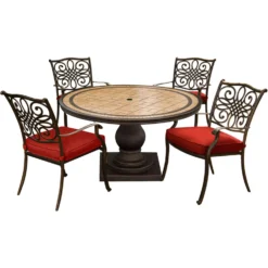 Hanover Monaco 5 Pc Bronze Aluminum Traditional Dining Set Red