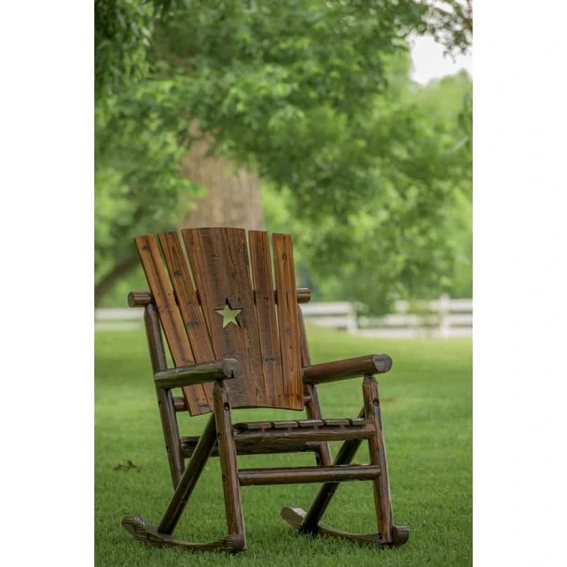 Leigh Country Char-Log Brown Wood Frame Star Rocking Chair 2 Leigh Country Char-Log Brown Wood Frame Star Rocking Chair - Image 2