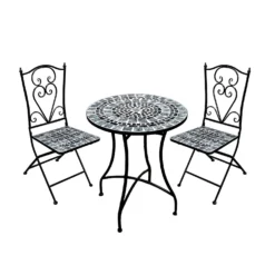 Alpine 3 Pc Gray Metal Mosaic Bistro Set
