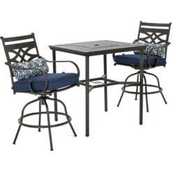 Hanover Montclair 3 Pc Java Steel Swivel Rocker Dining Set Navy Blue