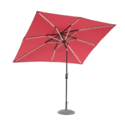 Sun-Ray Next Gen 9x7 Ft. Tiltable Red Solar Lighted Umbrella