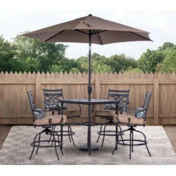 Hanover Montclair 5 Pc Dark Brown Steel Swivel High Dining Set Tan -Patio Paradise Shop 42ac3f52 5fce 4fb7 bf62 e4bf373f9bc7