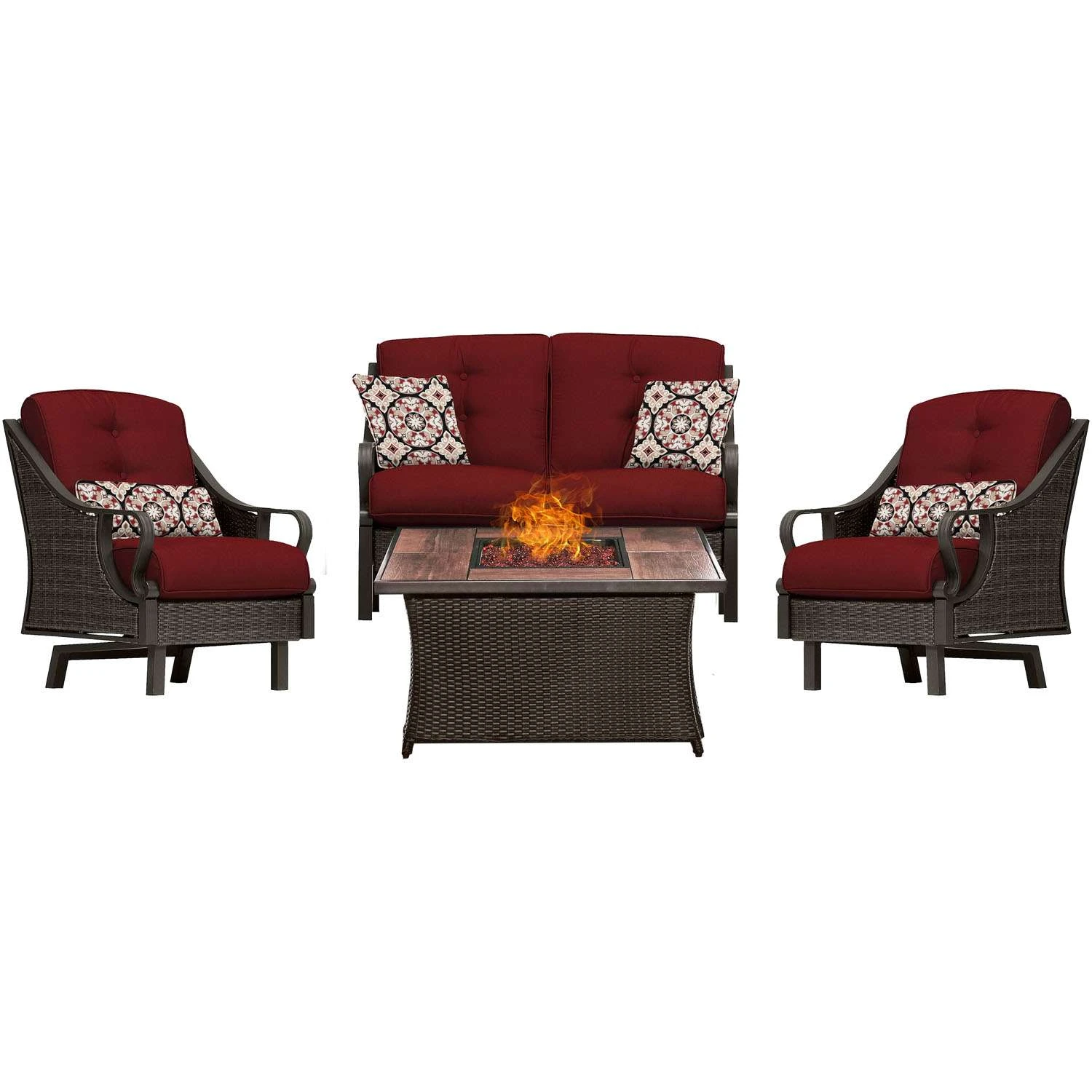 Hanover Ventura 4 Pc Cocoa Stone Steel Fire Pit Set Crimson Red 1 Hanover Ventura 4 Pc Cocoa Stone Steel Fire Pit Set Crimson Red