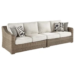 Signature Design By Ashley Beachcroft Brown Aluminum Frame Relaxer Loveseat Beige