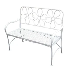 Alpine White Cast Iron Daisy Garden Bench 36 In. H X 45 In. L X 21 In. D