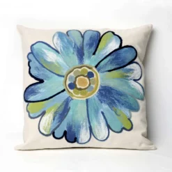 Liora Manne Visions III Aqua Daisy Polyester Throw Pillow 20 In. H X 2 In. W X 20 In. L
