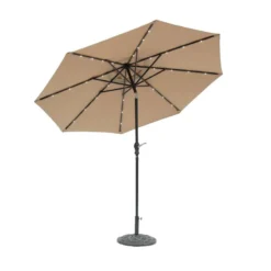 Sun-Ray 9 Ft. Tiltable Taupe Solar Lighted Umbrella