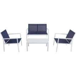 Hanover Naples 4 Pc White Aluminum Conversation Set
