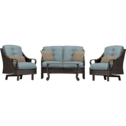 Hanover Ventura 4 Pc Cocoa Stone Steel Traditional Patio Set Ocean Blue