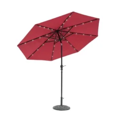 Sun-Ray 9 Ft. Tiltable Red Solar Lighted Umbrella