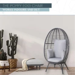Mod Poppy Black Steel Frame Egg Chair Gray -Patio Paradise Shop 4fdd3874 e941 4229 adf1 d57ad8519755