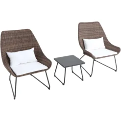 Mod Montauk 3 Pc Gray Steel Woven Chat Set White