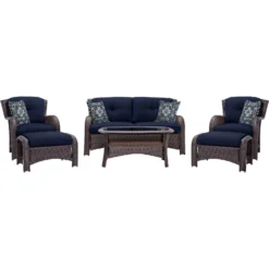 Hanover Corolla 6 Pc Brown Steel Traditional Deep Seating Set Navy