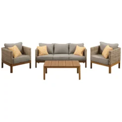 Mod Blake 4 Pc Brown Aluminum Modern Deep Seating Set Gray