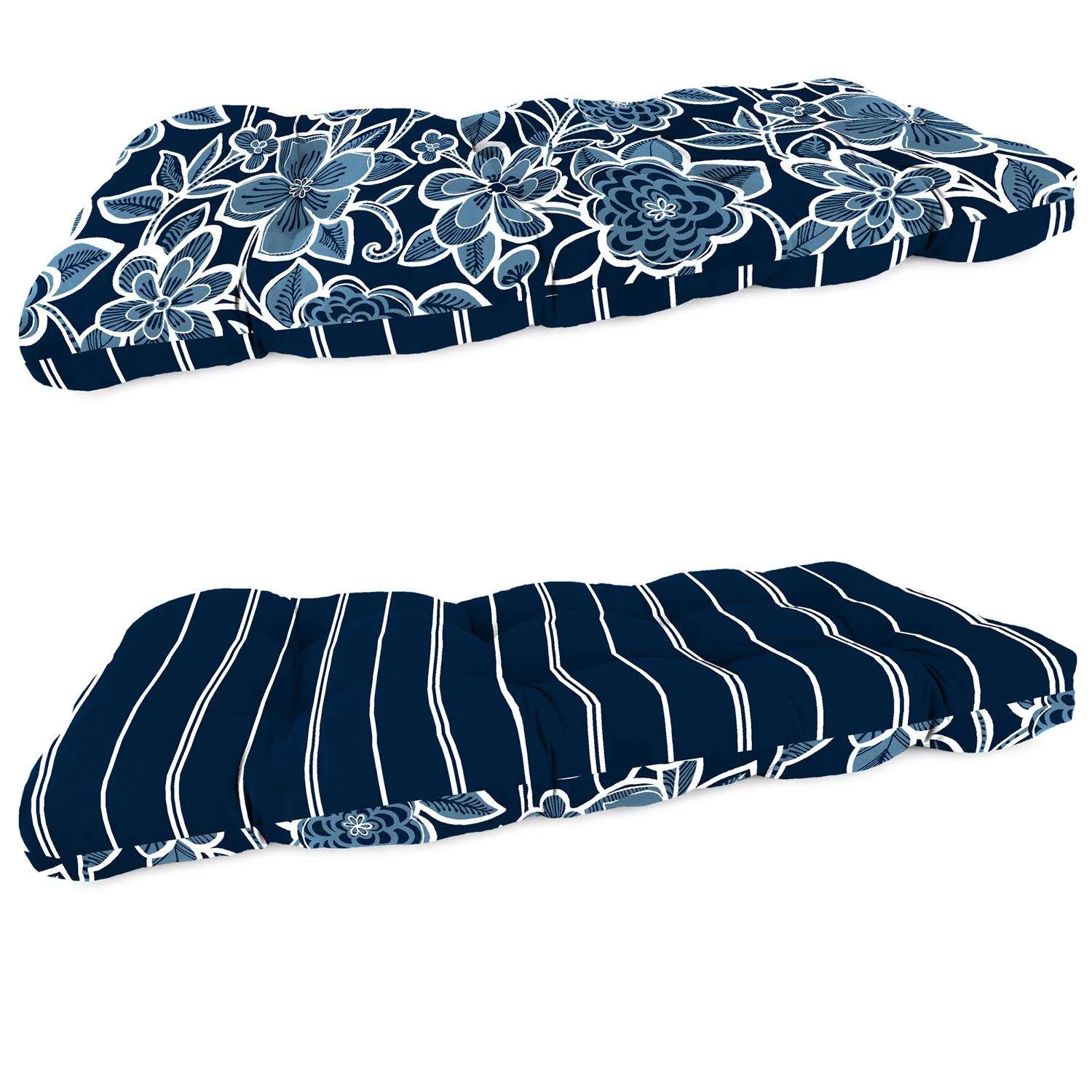 Jordan Manufacturing Navy French Edge Polyester Wicker Settee Cushion 4 In. H X 18 In. W X 44 In. L 1 Jordan Manufacturing Navy French Edge Polyester Wicker Settee Cushion 4 In. H X 18 In. W X 44 In. L