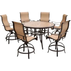 Hanover Monaco 7 Pc Bronze Aluminum Swivel And Sling Dining Set