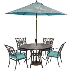 Hanover Traditions 5 Pc Bronze Aluminum Traditional Dining Set Blue