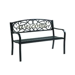 Living Accents Black Steel Welcome Park Bench 33.5 In. H X 50.5 In. L X 23.5 In. D
