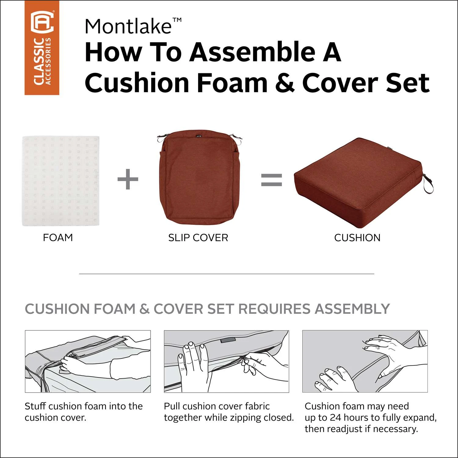 Classic Accessories Montlake Heather Henna Red Polyester Seat Cushion 5 In. H X 25 In. W X 25 In. L 4 Classic Accessories Montlake Heather Henna Red Polyester Seat Cushion 5 In. H X 25 In. W X 25 In. L - Image 4